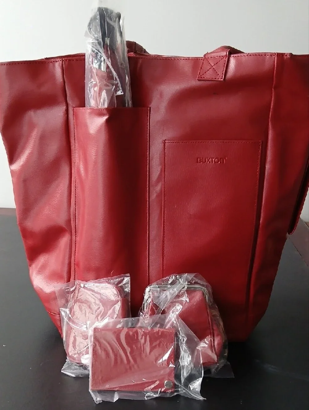 Buxton Red Leather Laptop Tote for Men